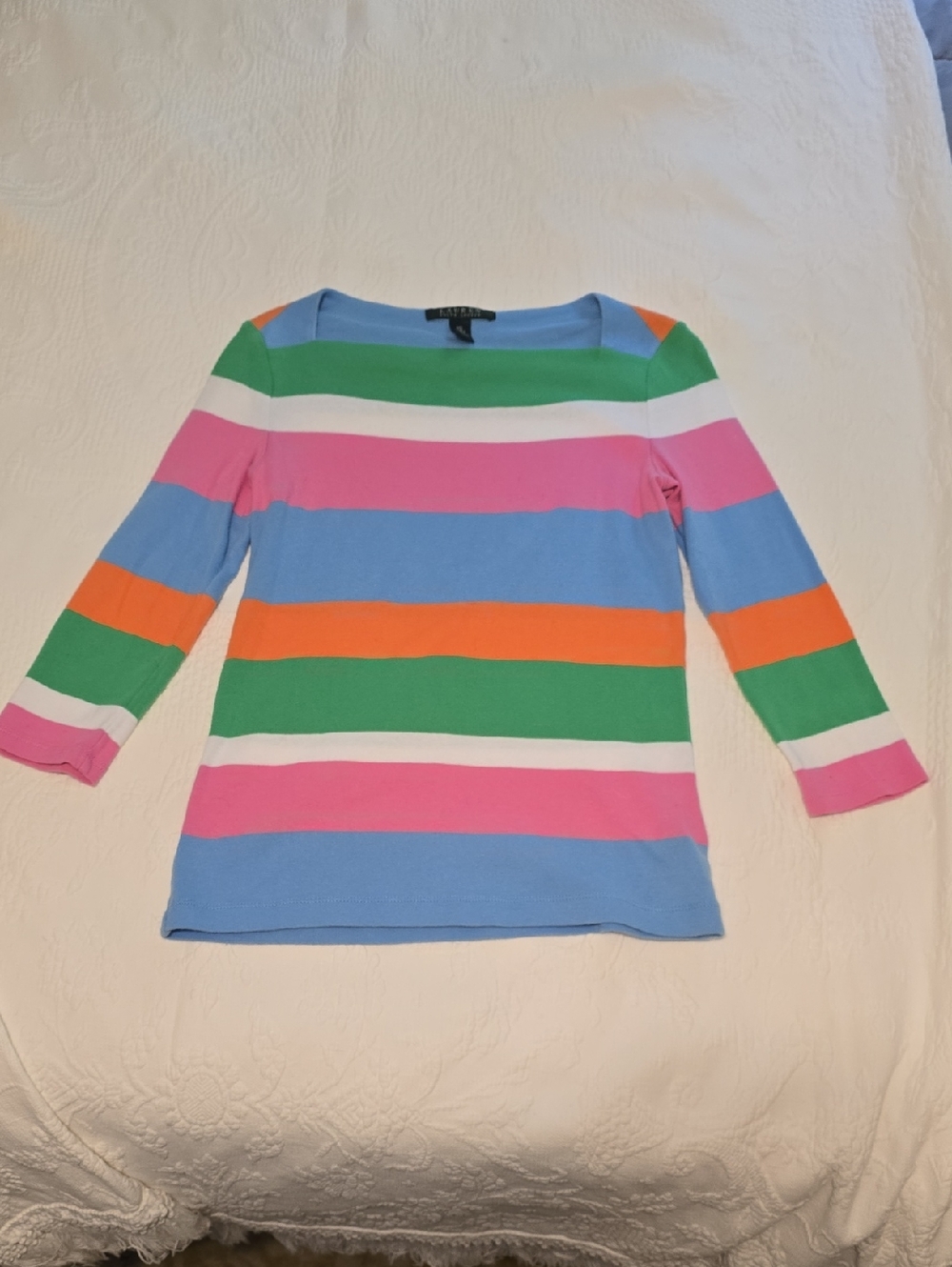 Ralph Lauren Multicolor Striped Boatneck Top - Blue, Pink, Green, Orange, White